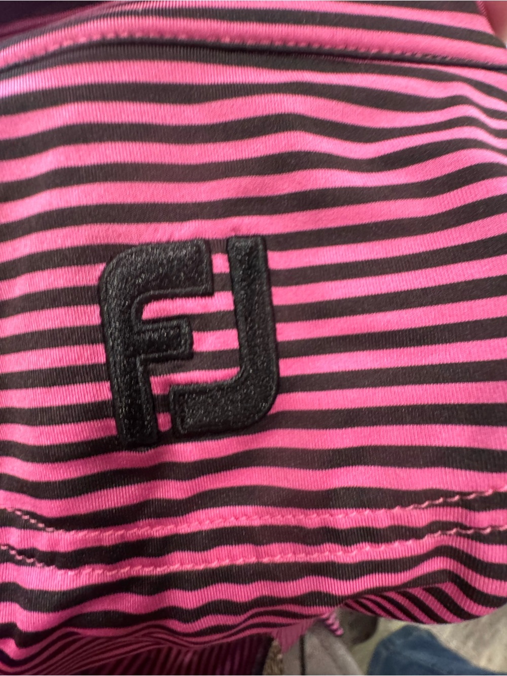 FootJoy FJ Men’s Medium Pink Black Striped Performance Golf Polo Stretch Shirt - Picture 12 of 12